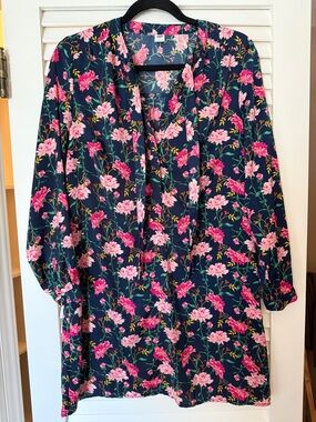 Old Navy Navy Pink Floral Dress Small Long Sleeve Boho Cottagecore EUC